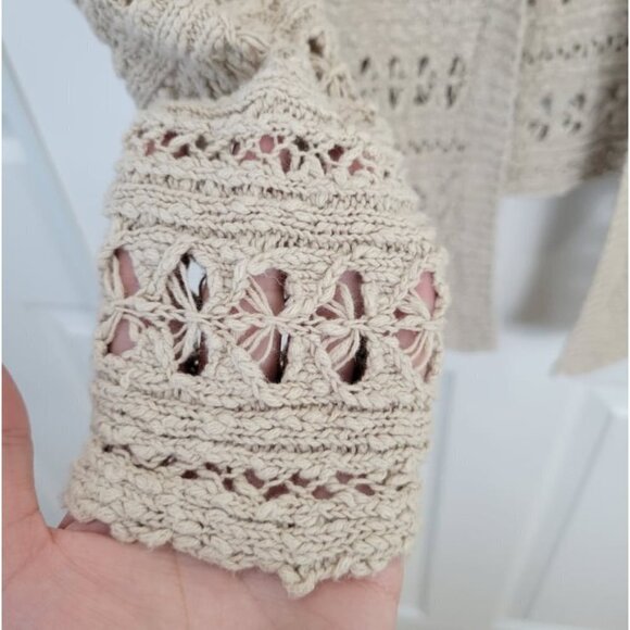 LUCKY BRAND Women's Ivory Open Knit Crochet Open Front Cardigan S - Picture 6 of 10
